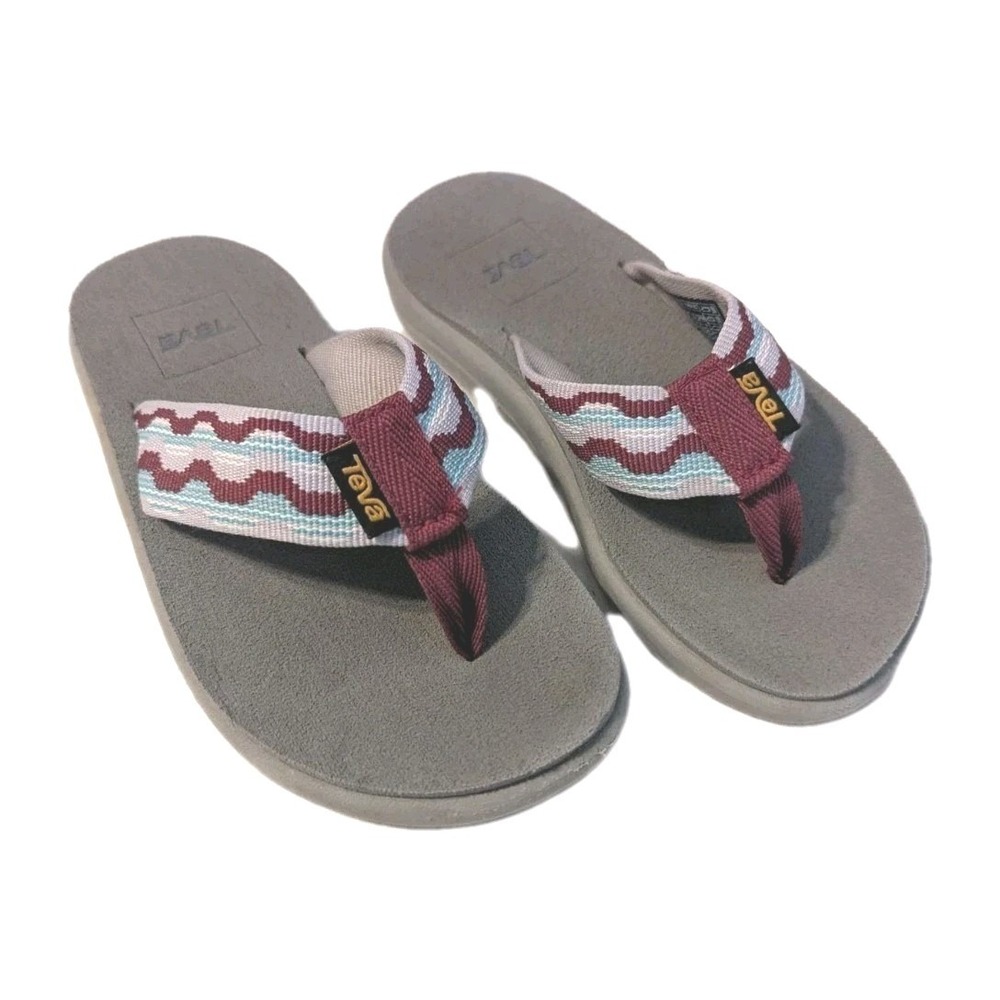Teva‎ Kids Mush II Flip Flops Grey Burgundy Teal Wave Pattern Sandals Size 12